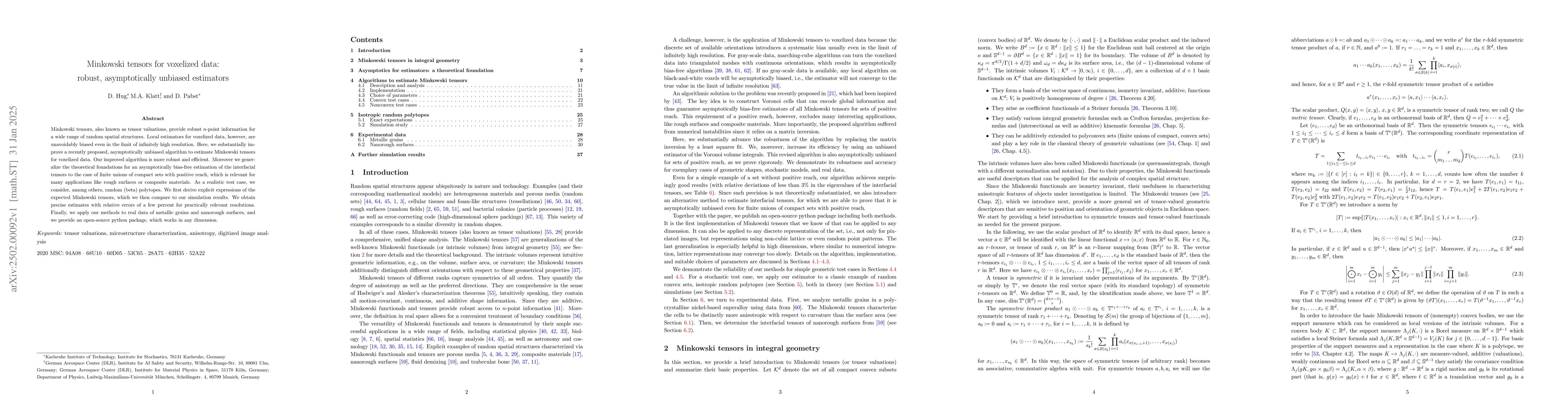 Thumbnail for Minkowski tensors for voxelized data: robust, asymptotically unbiased
  estimators