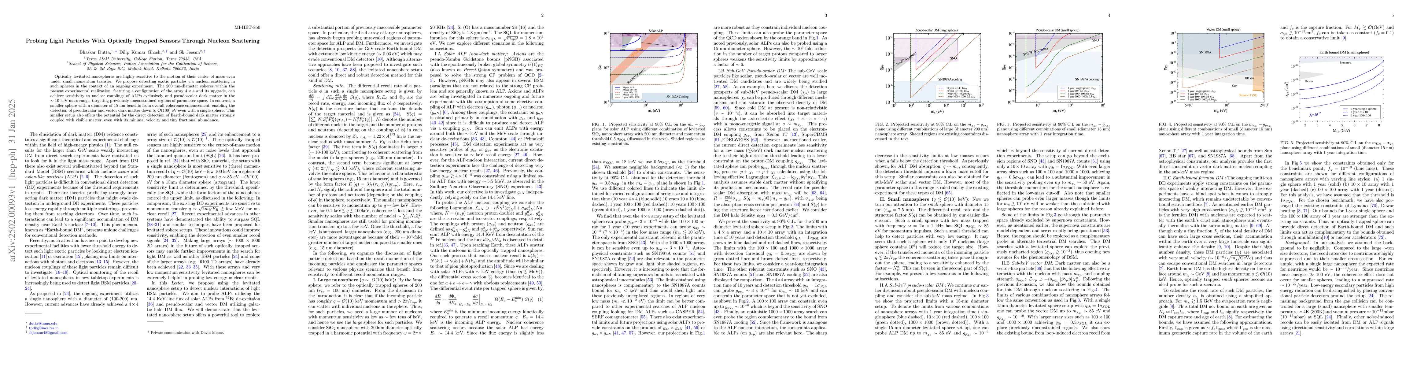 Thumbnail for Probing Light Particles With Optically Trapped Sensors Through Nucleon
  Scattering