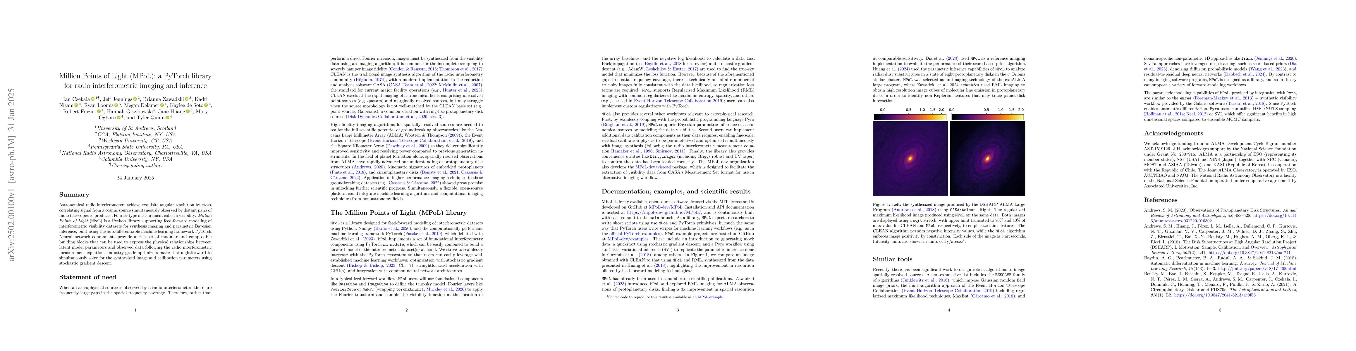 Thumbnail for Million Points of Light (MPoL): a PyTorch library for radio
  interferometric imaging and inference