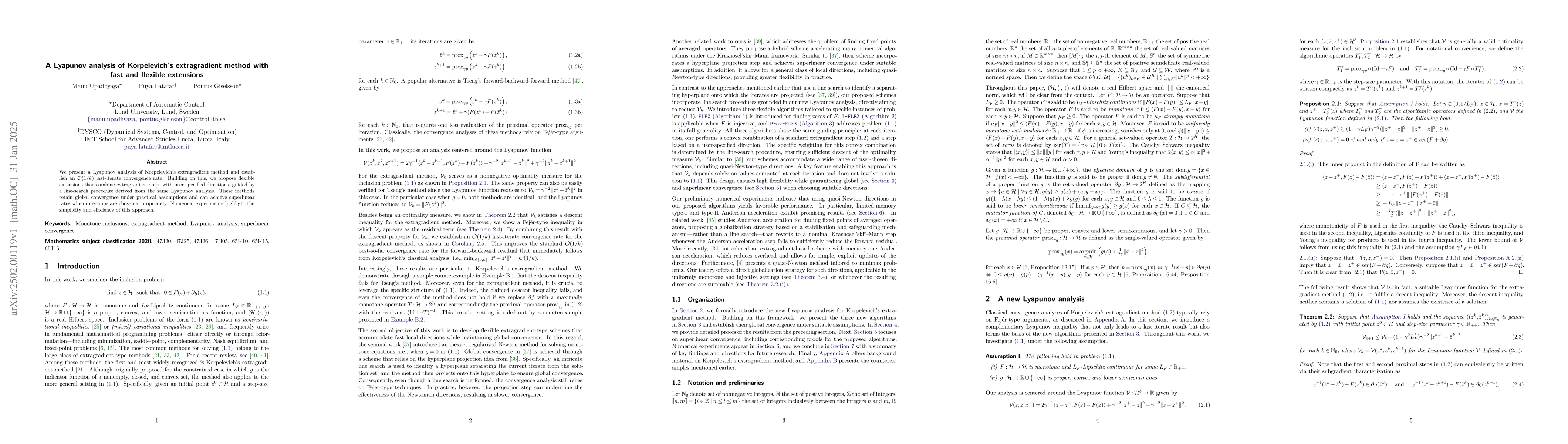 Thumbnail for A Lyapunov analysis of Korpelevich's extragradient method with fast and
  flexible extensions