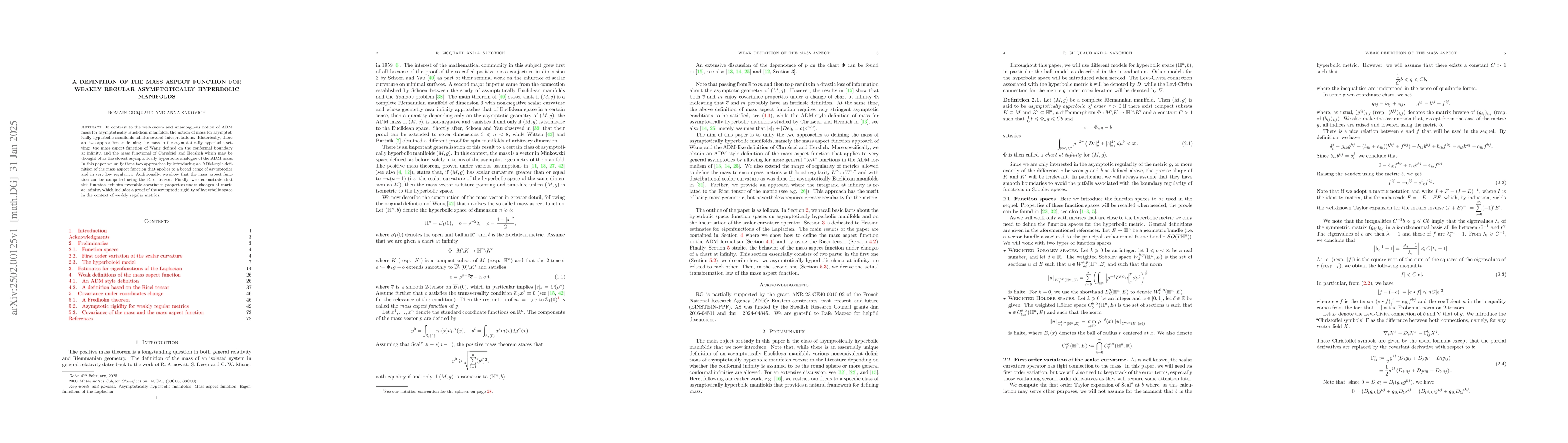 Thumbnail for A definition of the mass aspect function for weakly regular
  asymptotically hyperbolic manifolds