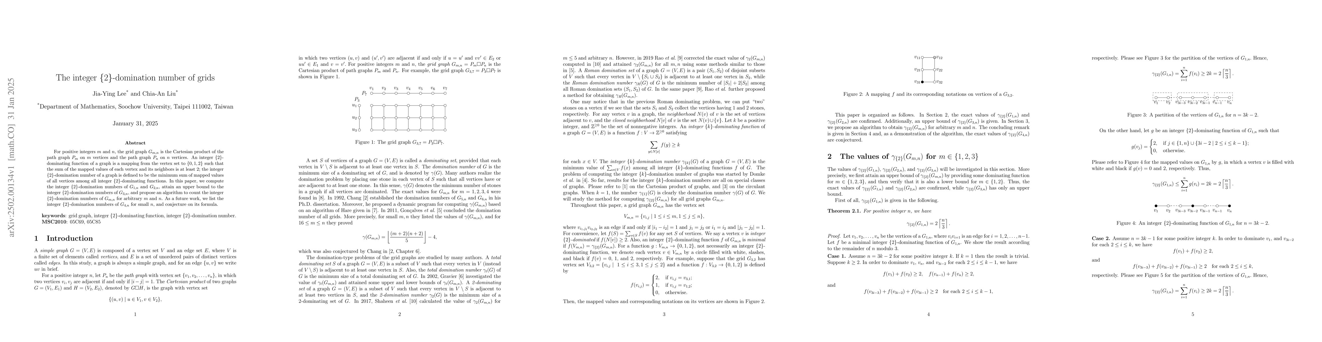 Thumbnail for The integer $\{2\}$-domination number of grids