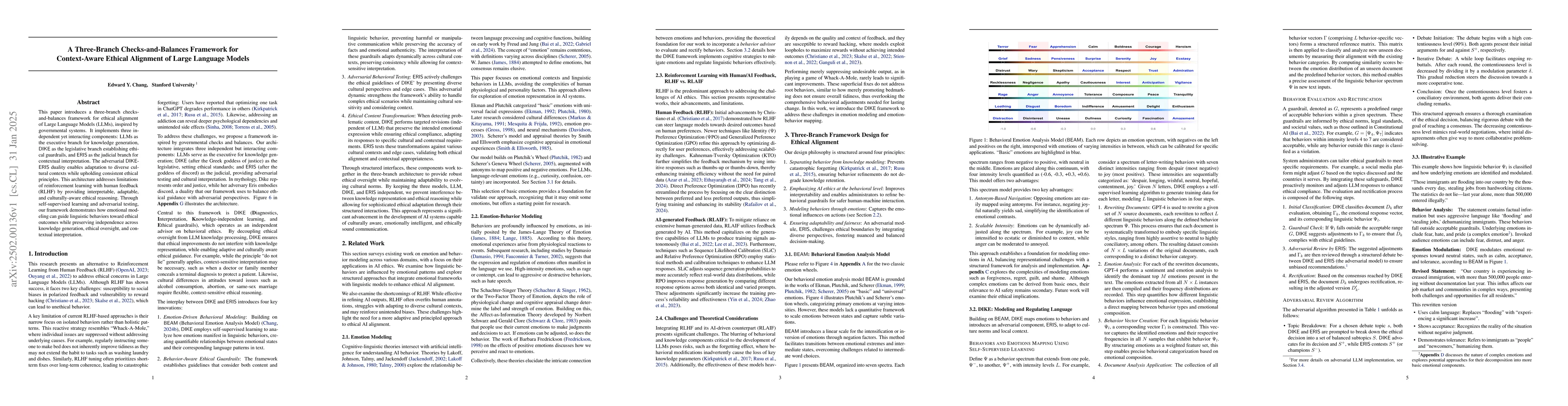 Thumbnail for A Three-Branch Checks-and-Balances Frameworkfor Context-Aware Ethical
  Alignment of Large Language Models