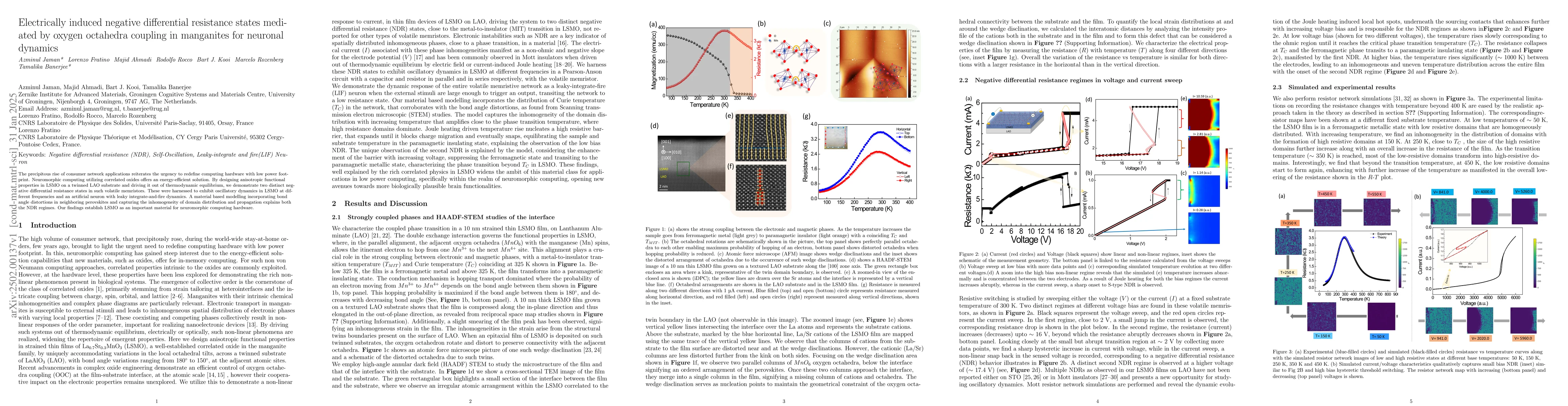 Thumbnail for Electrically induced negative differential resistance states mediated by
  oxygen octahedra coupling in manganites for neuronaldynamics