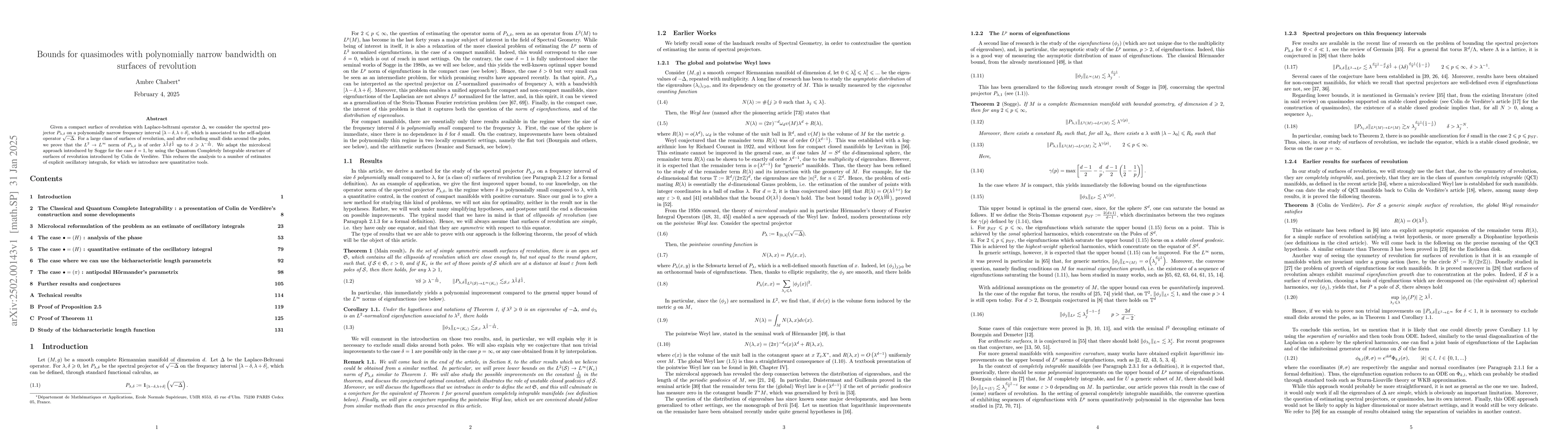 Thumbnail for Bounds for quasimodes with polynomially narrow bandwidth on surfaces of
  revolution