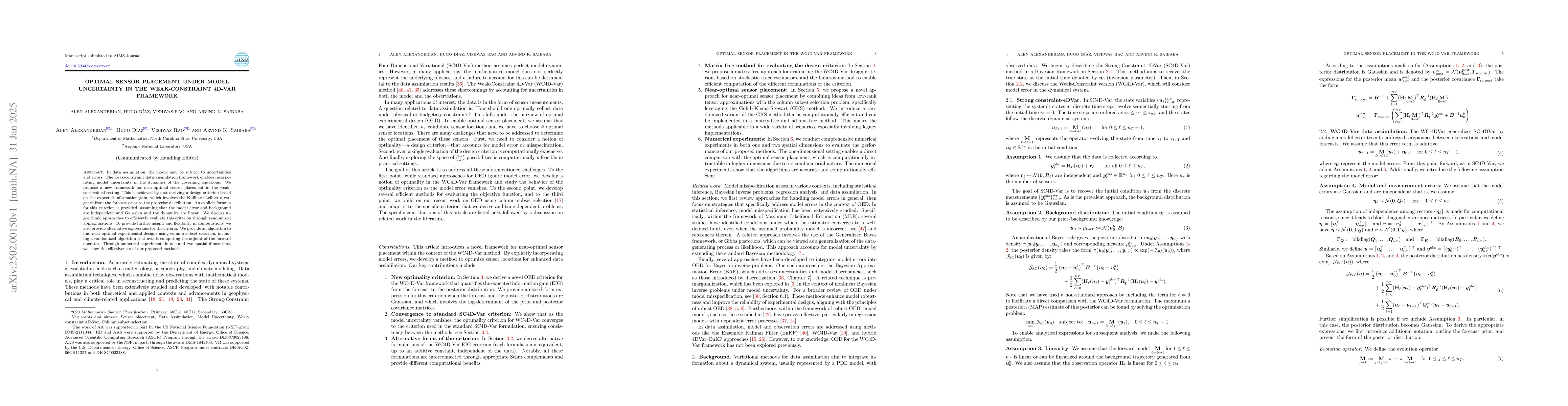 Thumbnail for Optimal sensor placement under model uncertainty in the weak-constraint
  4D-Var framework