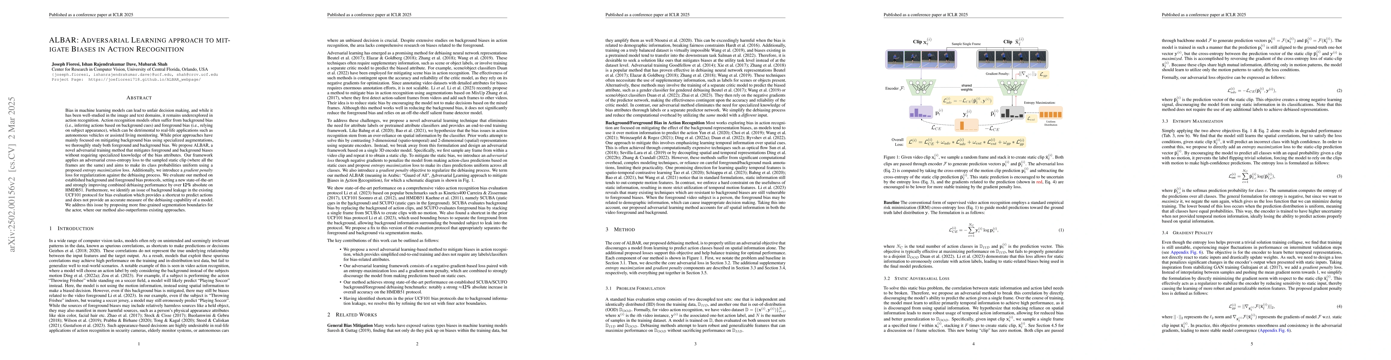 Thumbnail for ALBAR: Adversarial Learning approach to mitigate Biases in Action
  Recognition