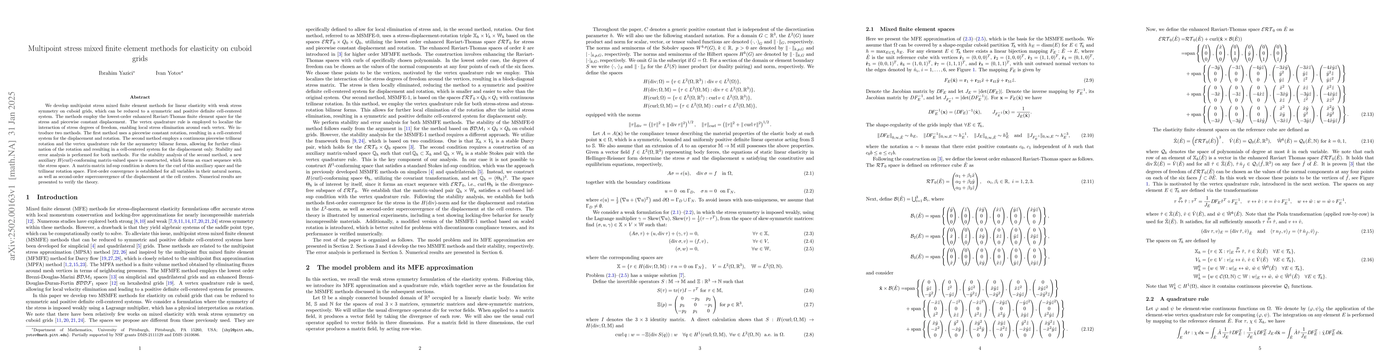 Thumbnail for Multipoint stress mixed finite element methods for elasticity on cuboid
  grids