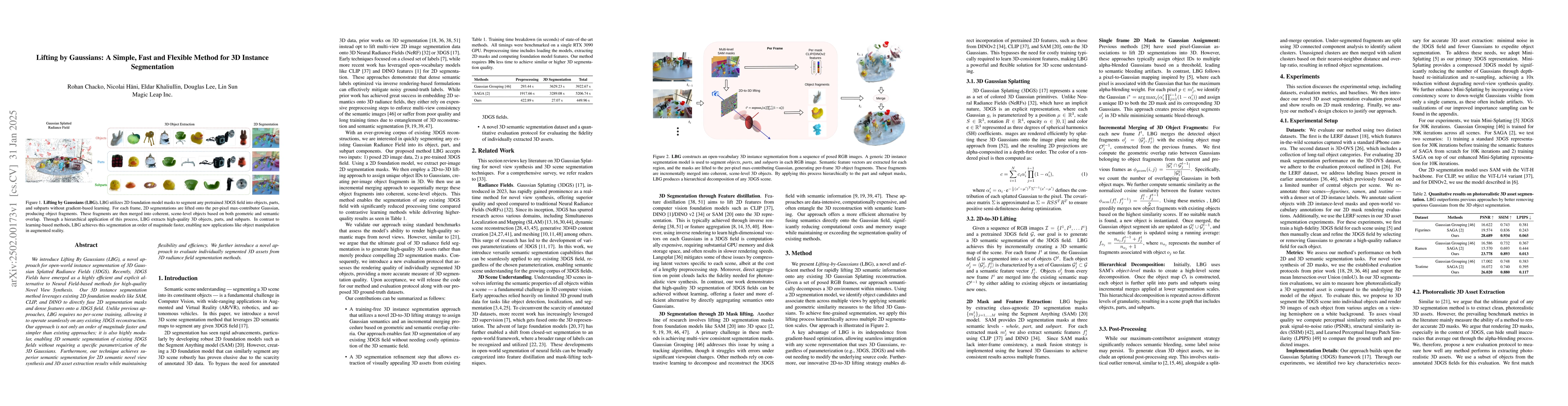 Thumbnail for Lifting by Gaussians: A Simple, Fast and Flexible Method for 3D Instance
  Segmentation