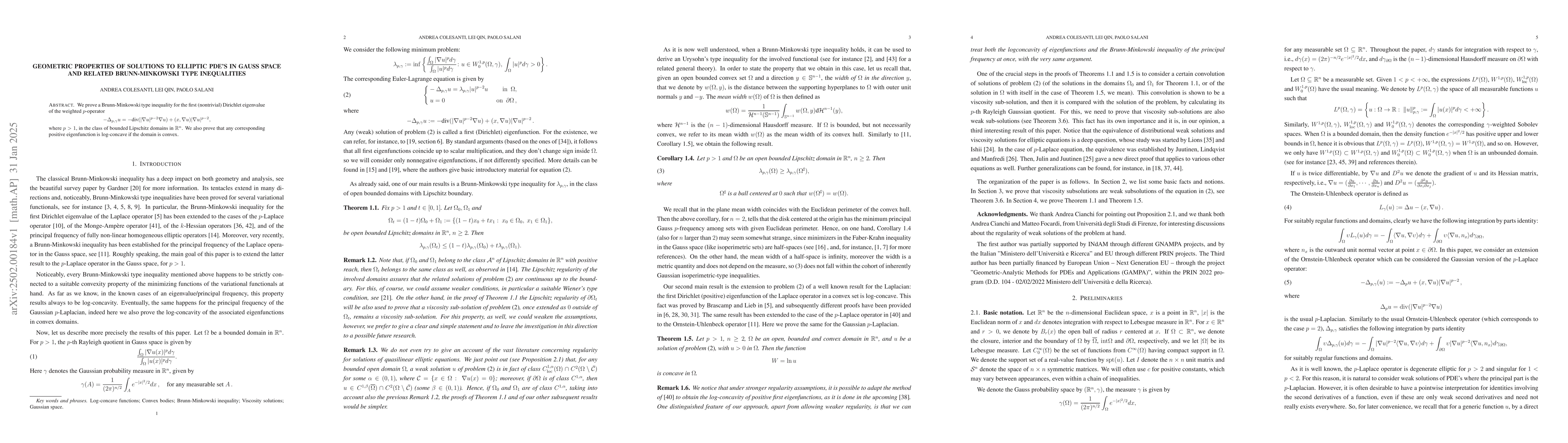 Thumbnail for Geometric properties of solutions to elliptic PDE's in Gauss space and
  related Brunn-Minkowski type inequalities