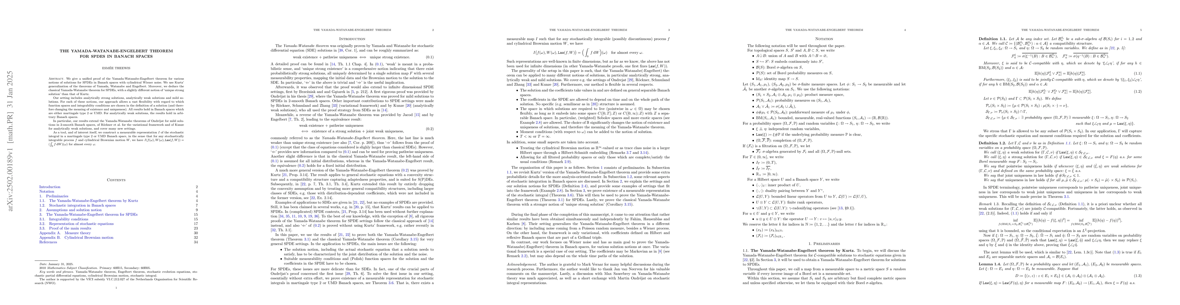 Thumbnail for The Yamada-Watanabe-Engelbert theorem for SPDEs in Banach spaces