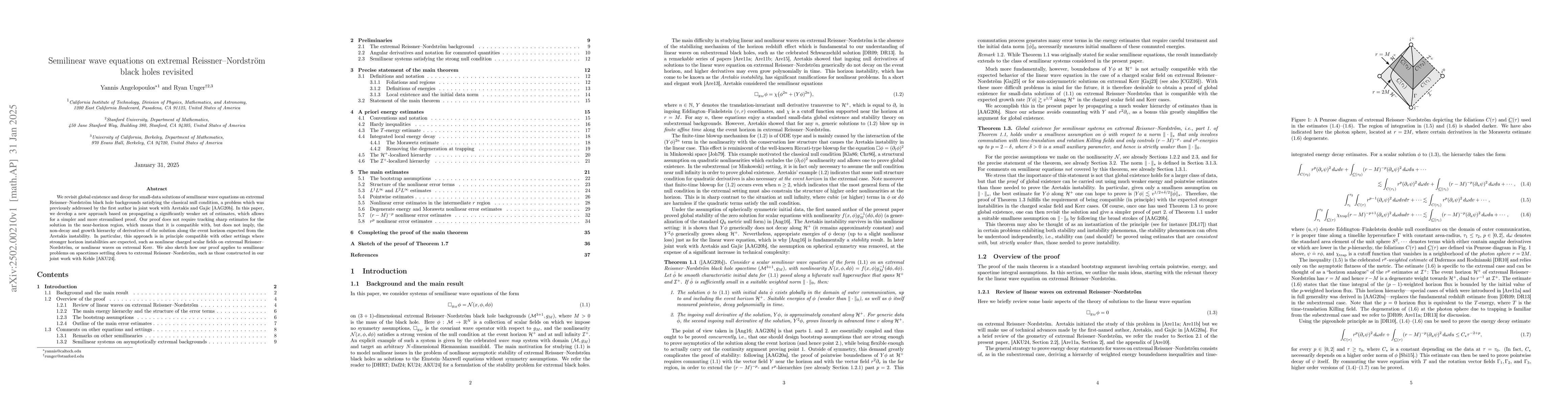Thumbnail for Semilinear wave equations on extremal Reissner-Nordström black holes
  revisited