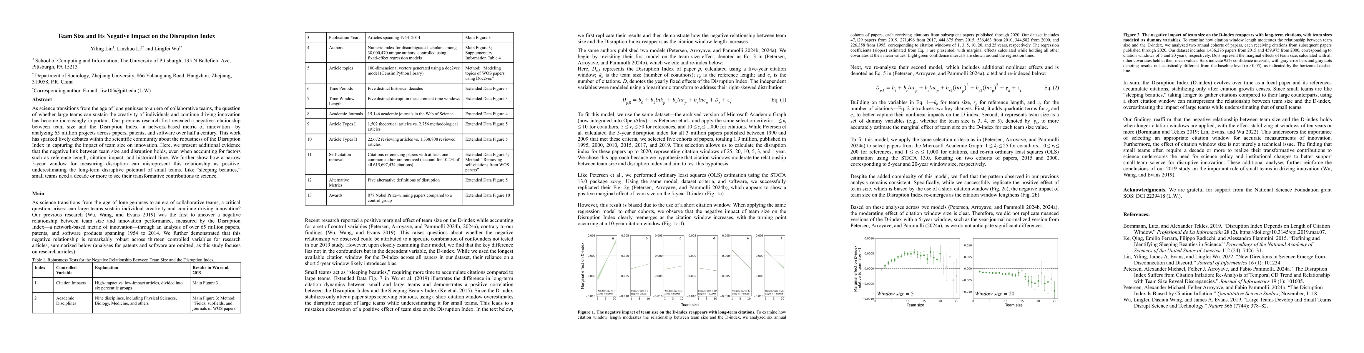 Thumbnail for Team Size and Its Negative Impact on the Disruption Index