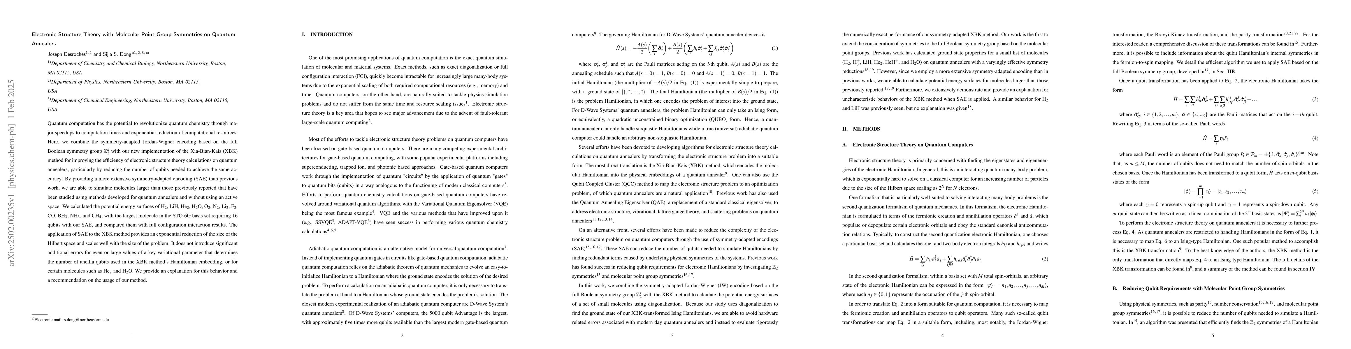 Thumbnail for Electronic Structure Theory with Molecular Point Group Symmetries on
  Quantum Annealers