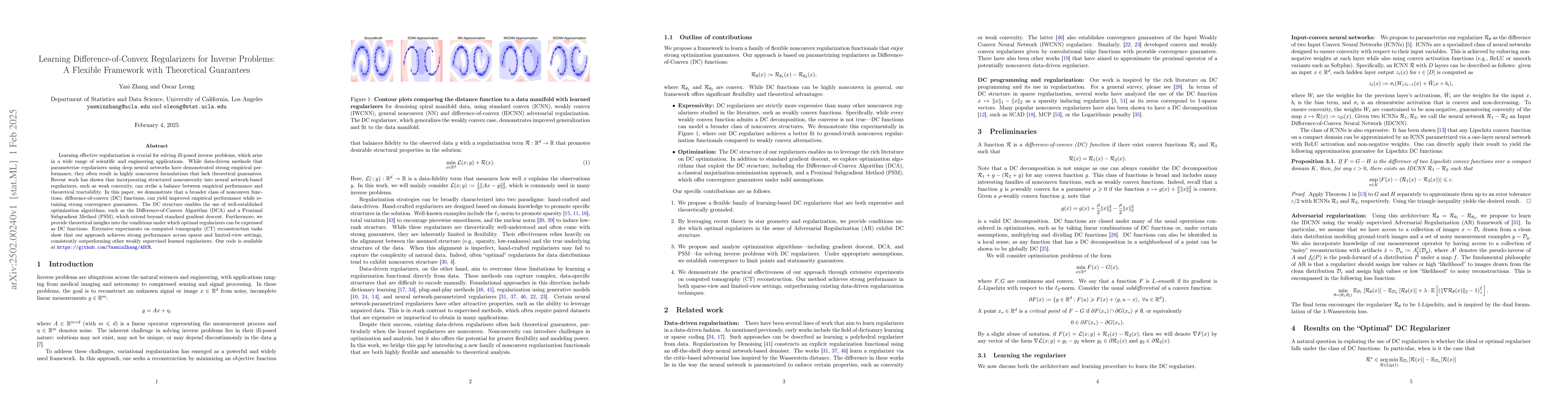 Thumbnail for Learning Difference-of-Convex Regularizers for Inverse Problems: A
  Flexible Framework with Theoretical Guarantees