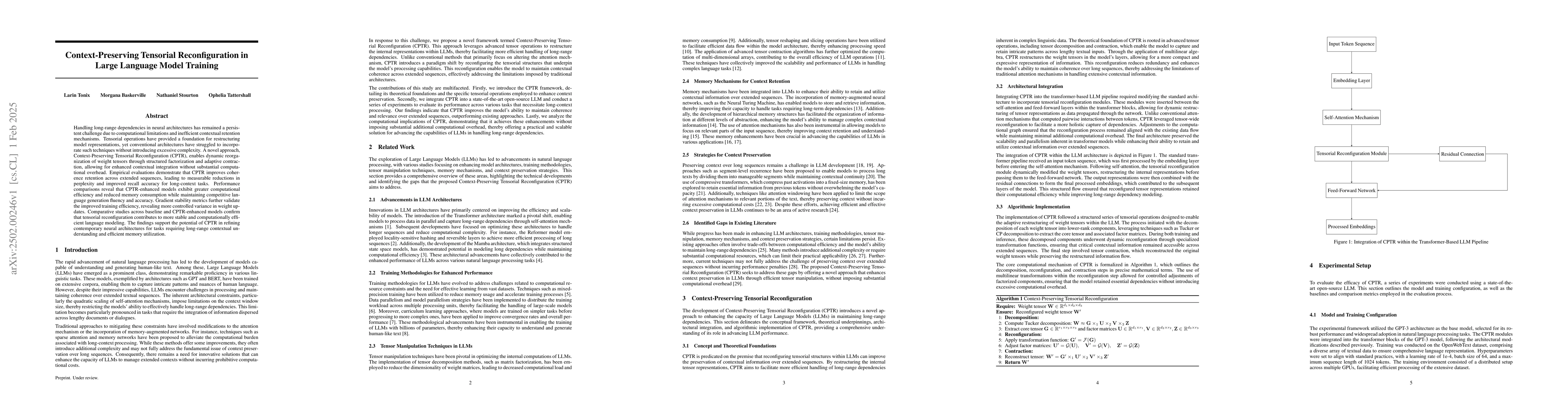 Thumbnail for Context-Preserving Tensorial Reconfiguration in Large Language Model
  Training