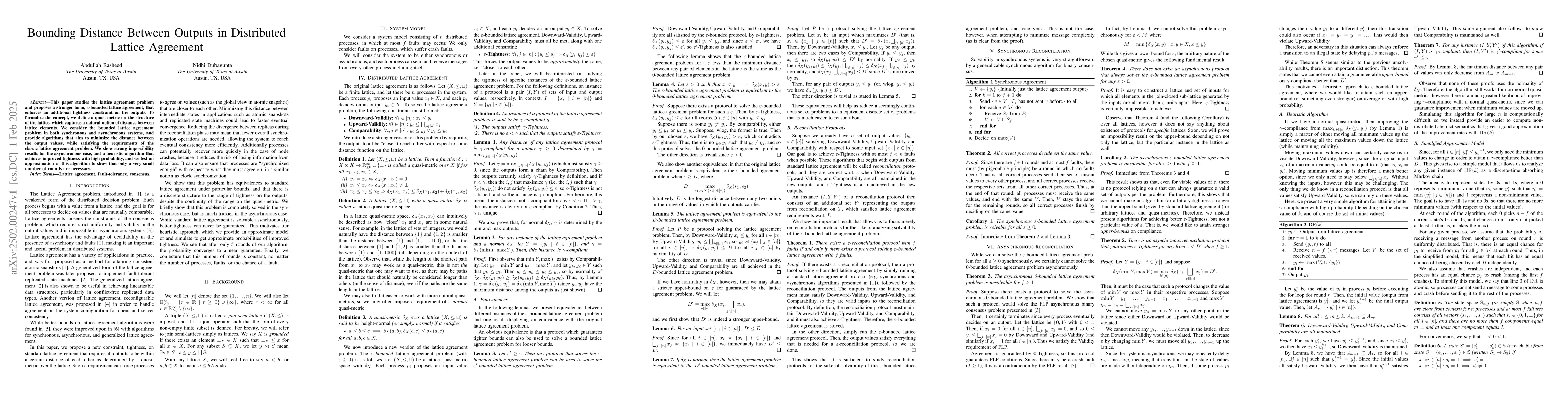 Thumbnail for Bounding Distance Between Outputs in Distributed Lattice Agreement