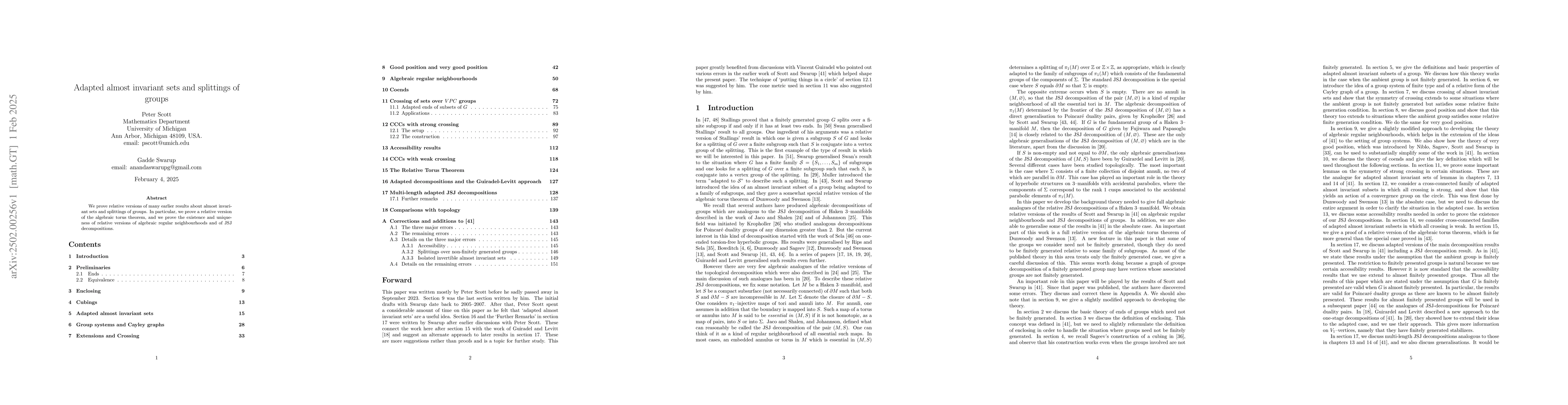 Thumbnail for Adapted almost invariant sets and splittings of groups