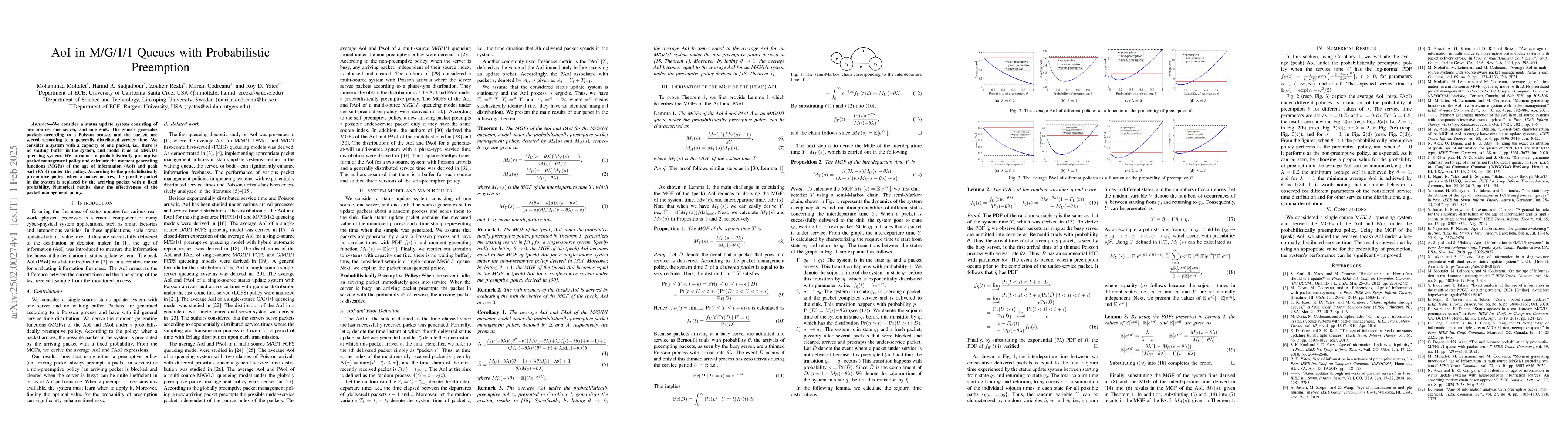 Thumbnail for AoI in M/G/1/1 Queues with Probabilistic Preemption