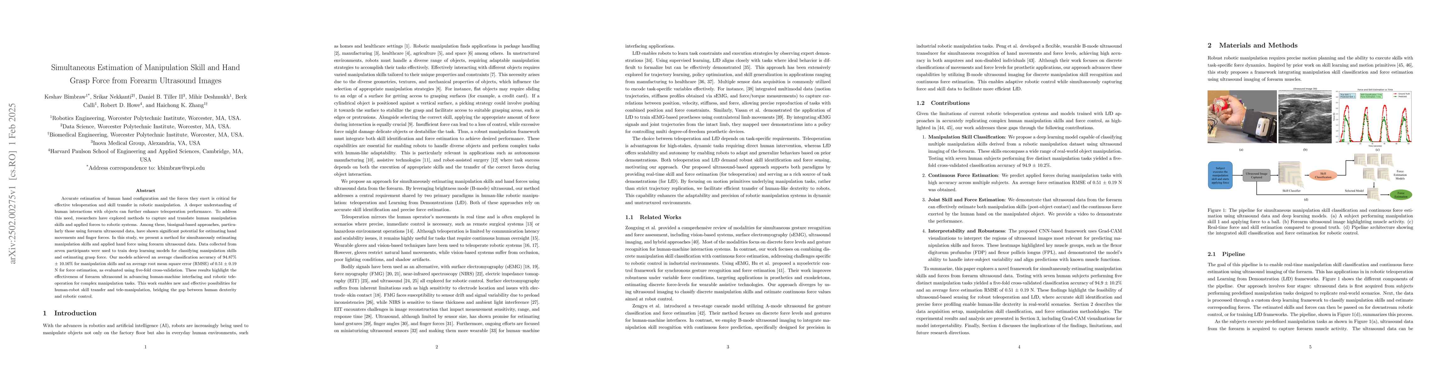 Thumbnail for Simultaneous Estimation of Manipulation Skill and Hand Grasp Force from
  Forearm Ultrasound Images