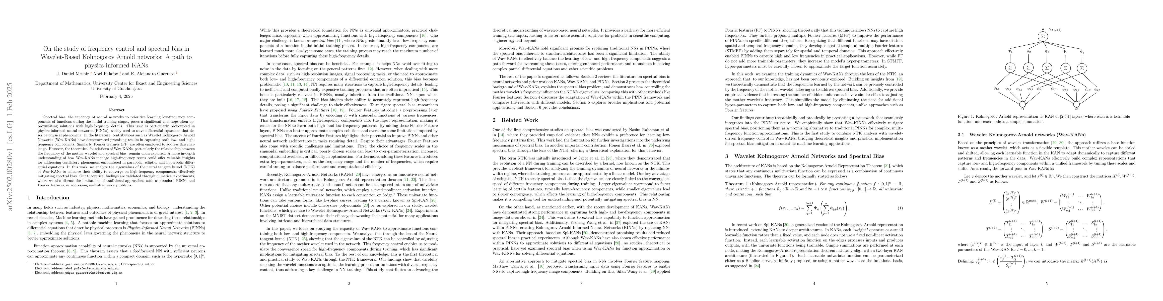 Thumbnail for On the study of frequency control and spectral bias in Wavelet-Based
  Kolmogorov Arnold networks: A path to physics-informed KANs