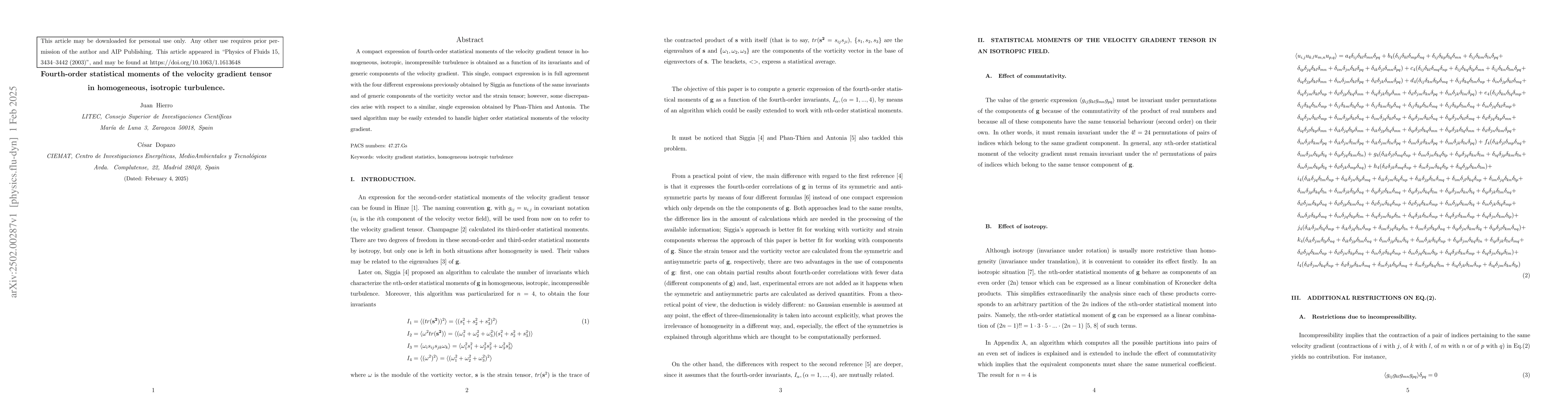 Thumbnail for Fourth-order statistical moments of the velocity gradient tensor in
  homogeneous, isotropic turbulence