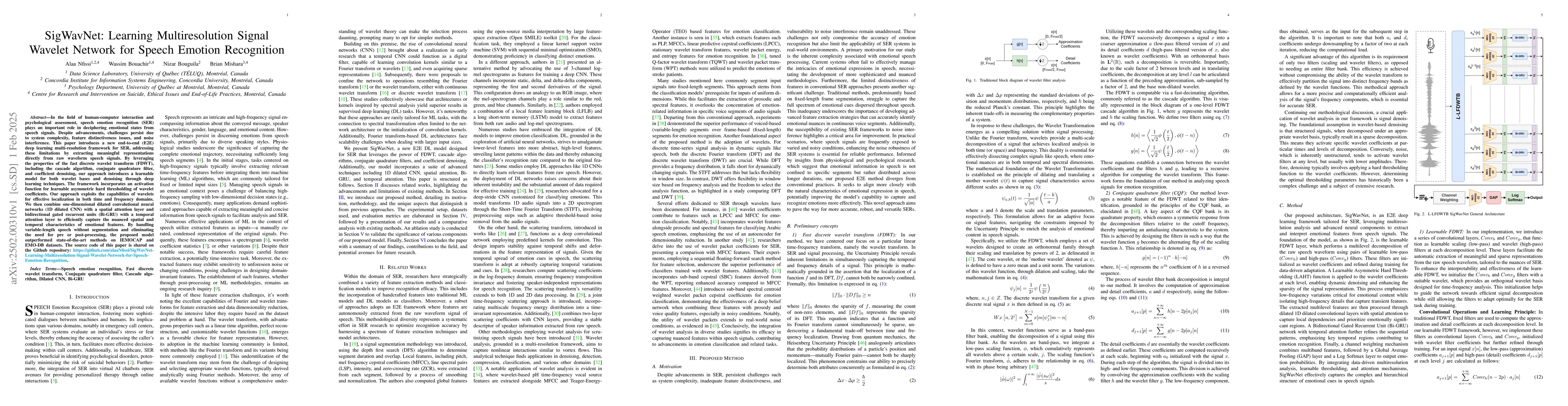 Thumbnail for SigWavNet: Learning Multiresolution Signal Wavelet Network for Speech
  Emotion Recognition
