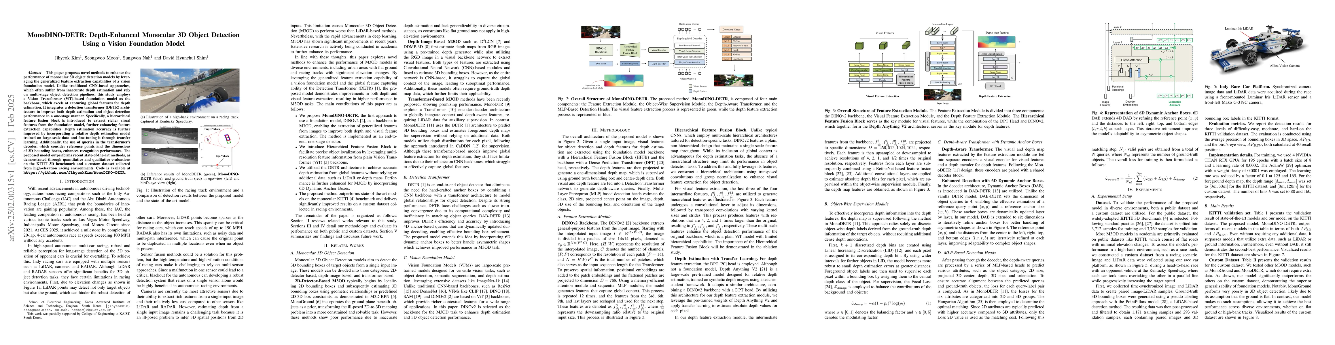 Thumbnail for MonoDINO-DETR: Depth-Enhanced Monocular 3D Object Detection Using a
  Vision Foundation Model