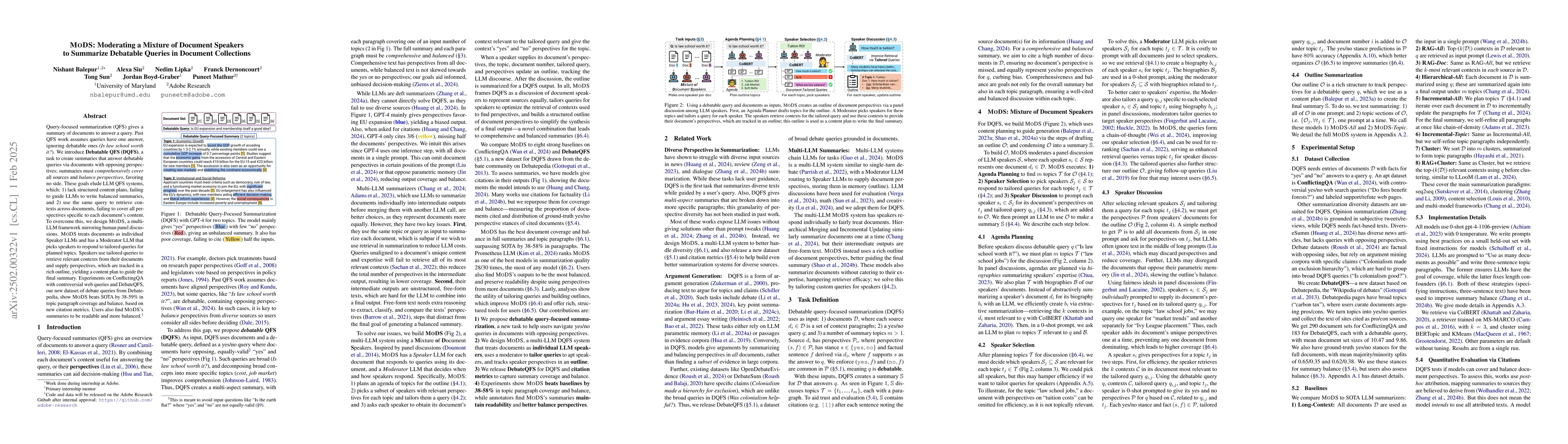 Thumbnail for MODS: Moderating a Mixture of Document Speakers to Summarize Debatable
  Queries in Document Collections
