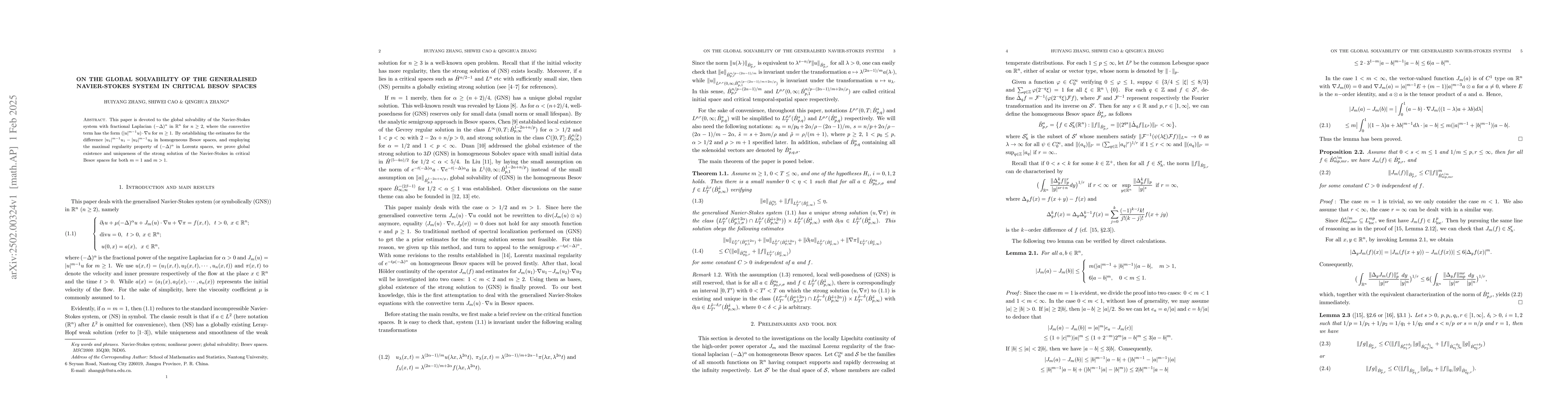 Thumbnail for On the global solvability of the generalised Navier-Stokes system in
  critical Besov spaces