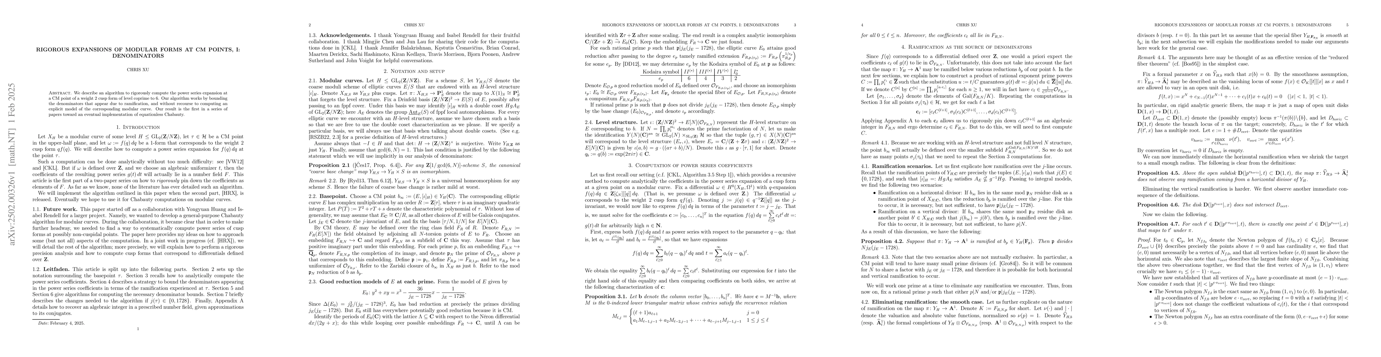 Thumbnail for Rigorous expansions of modular forms at CM points, I: Denominators