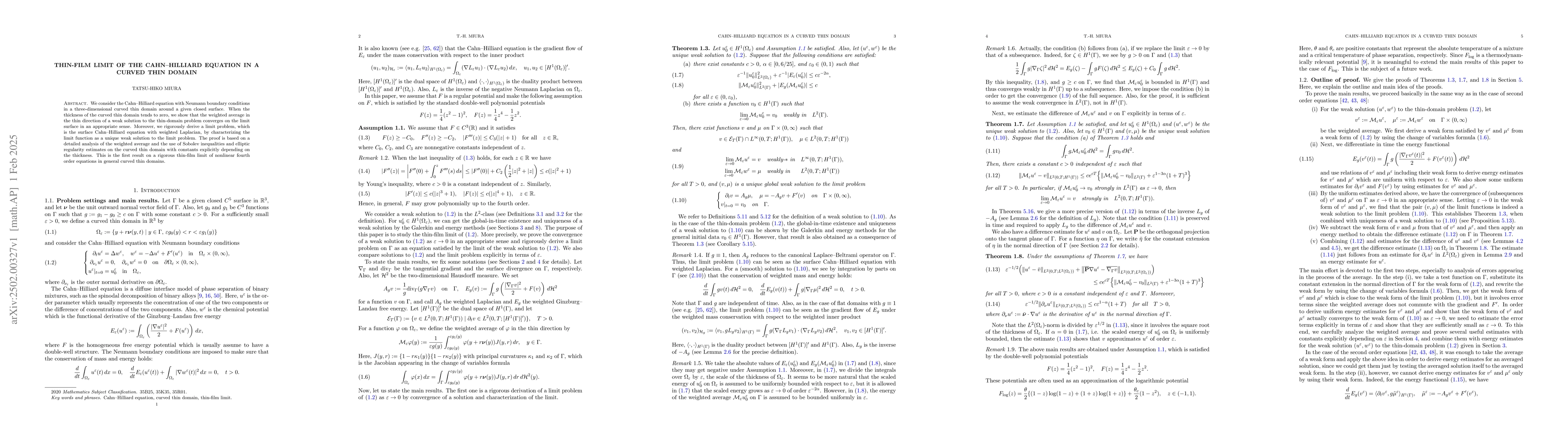 Thumbnail for Thin-film limit of the Cahn-Hilliard equation in a curved thin domain