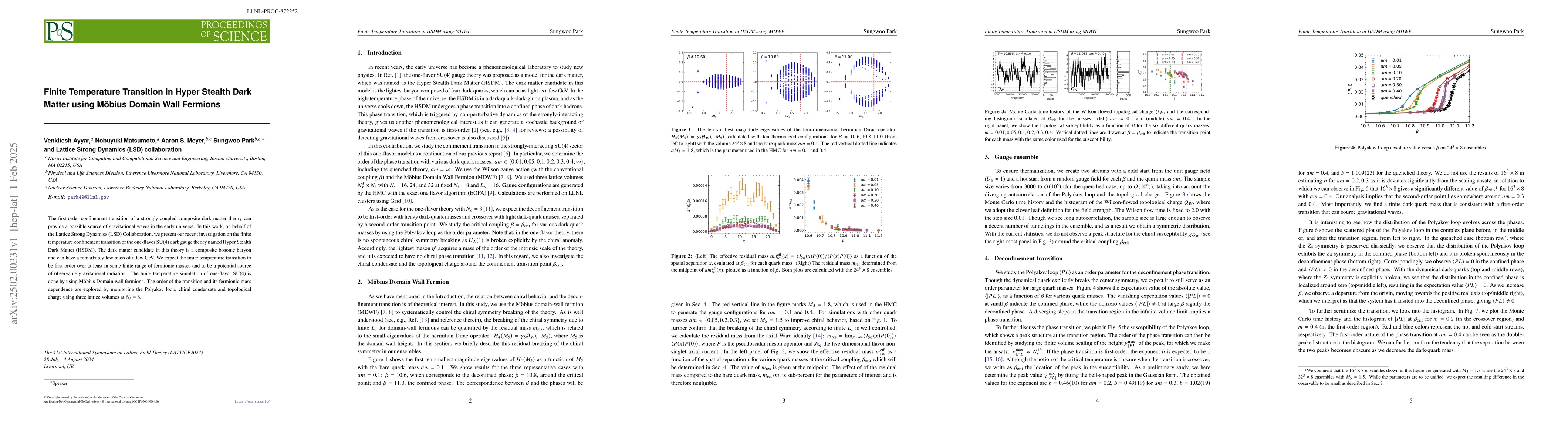 Thumbnail for Finite Temperature Transition in Hyper Stealth Dark Matter using
  Möbius Domain Wall Fermions