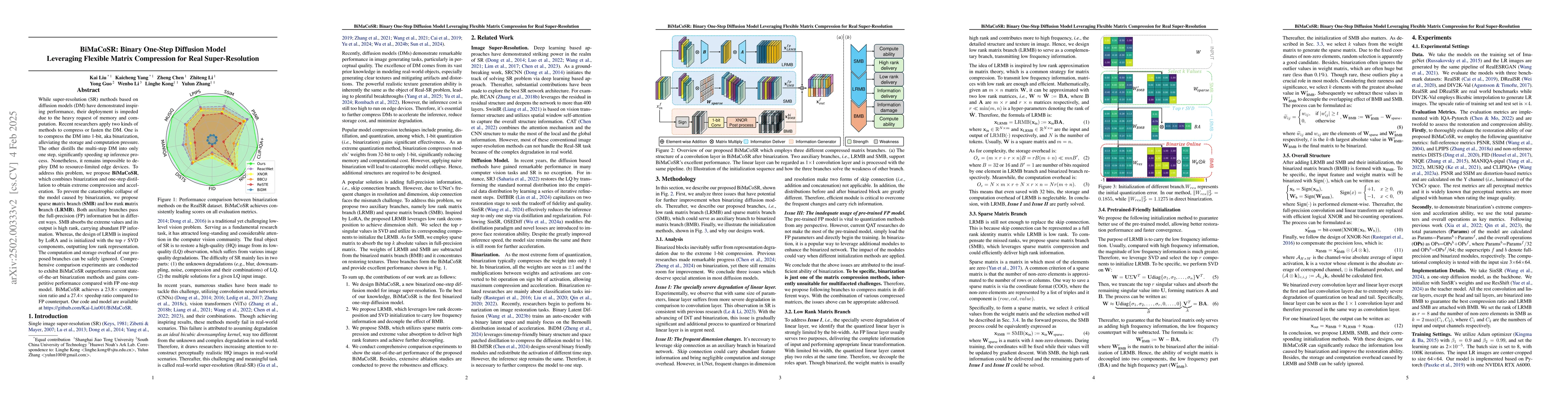 Thumbnail for BiMaCoSR: Binary One-Step Diffusion Model Leveraging Flexible Matrix
  Compression for Real Super-Resolution