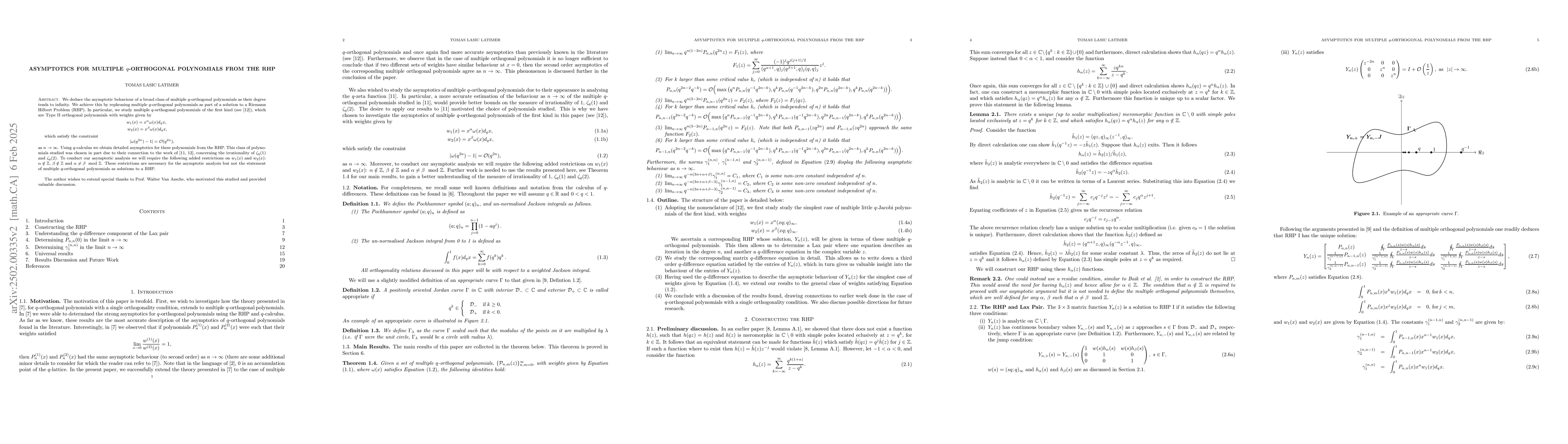 Thumbnail for Asymptotics for multiple $q$-orthogonal polynomials from the RHP