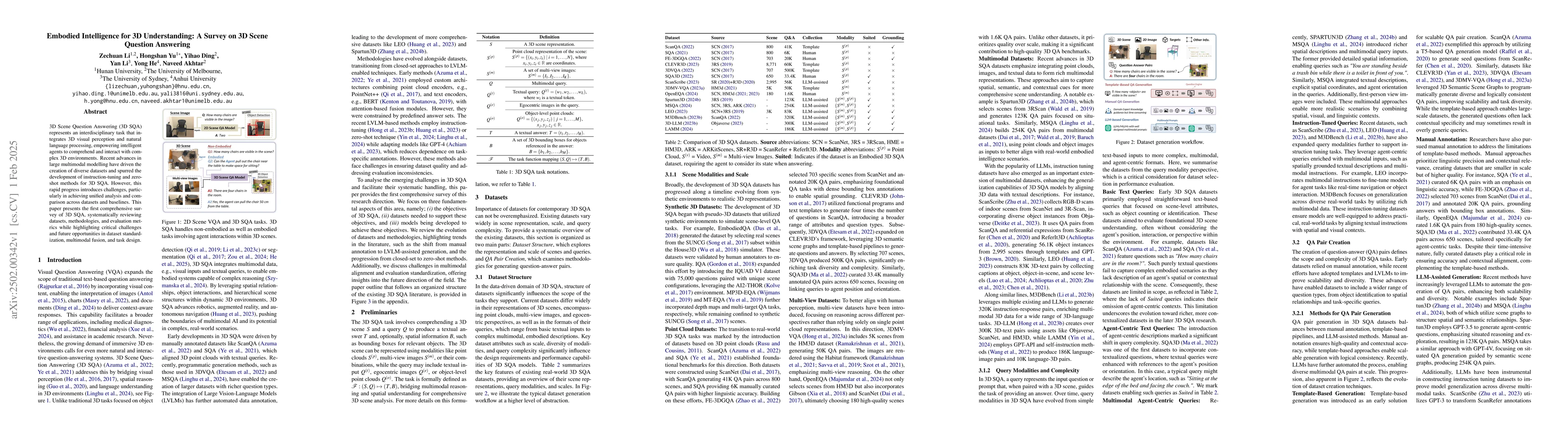 Thumbnail for Embodied Intelligence for 3D Understanding: A Survey on 3D Scene
  Question Answering