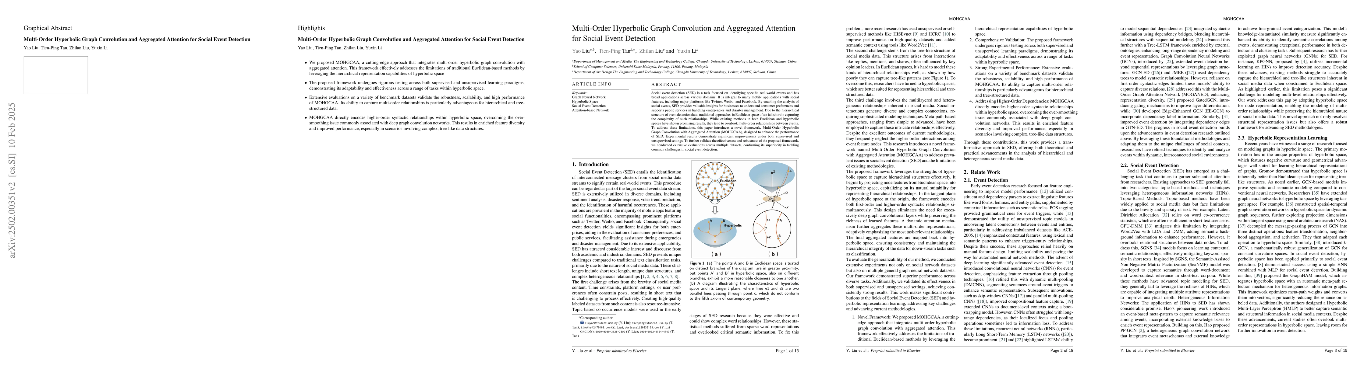 Thumbnail for Multi-Order Hyperbolic Graph Convolution and Aggregated Attention for
  Social Event Detection