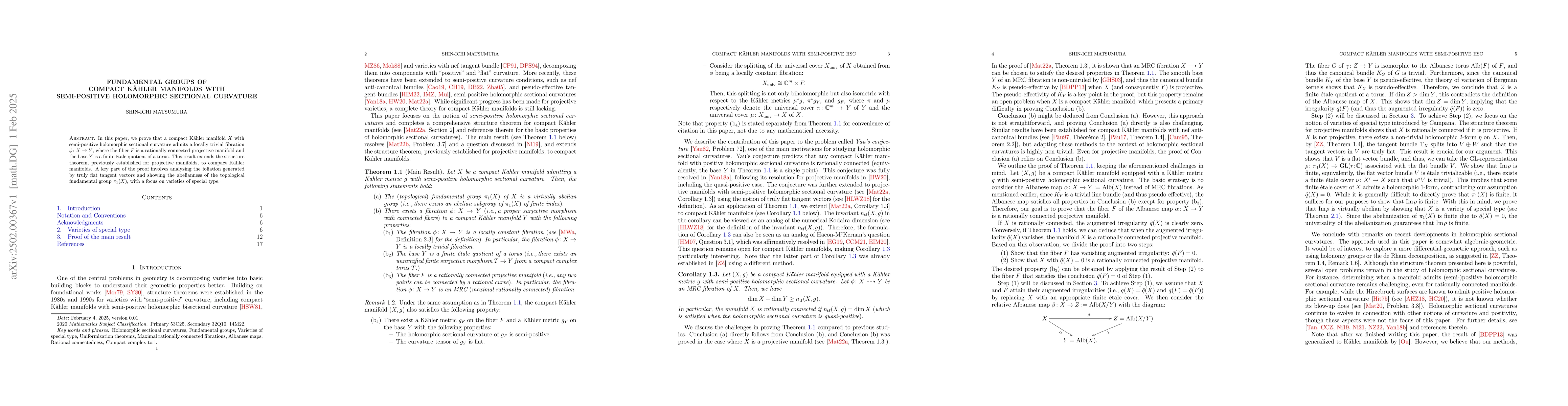 Thumbnail for Fundamental groups of compact KĂ¤hler manifolds with semi-positive
  holomorphic sectional curvature