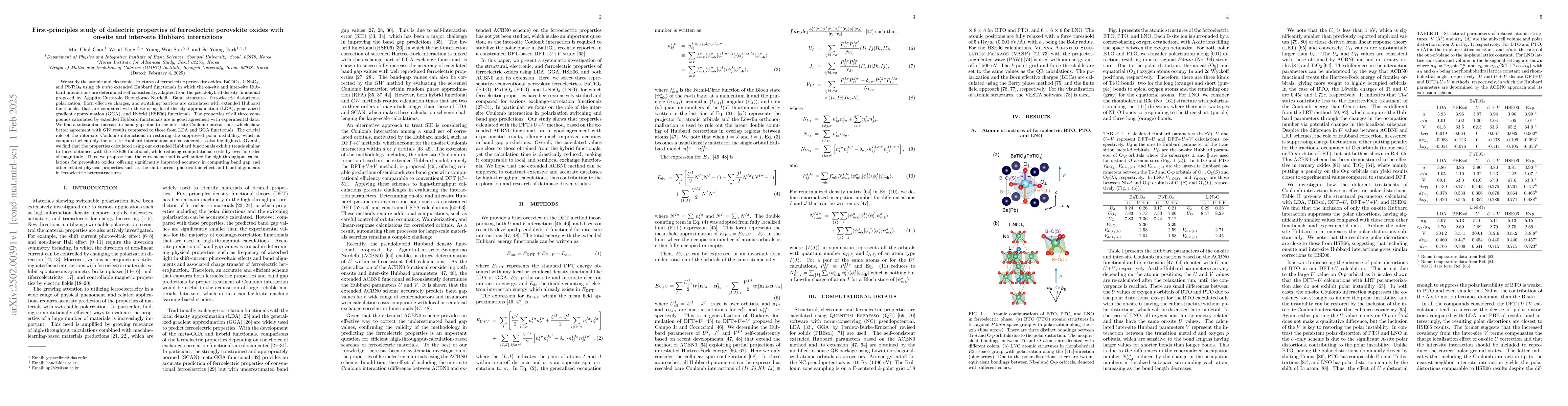 Thumbnail for First-principles study of dielectric properties of ferroelectric
  perovskite oxides with on-site and inter-site Hubbard interactions