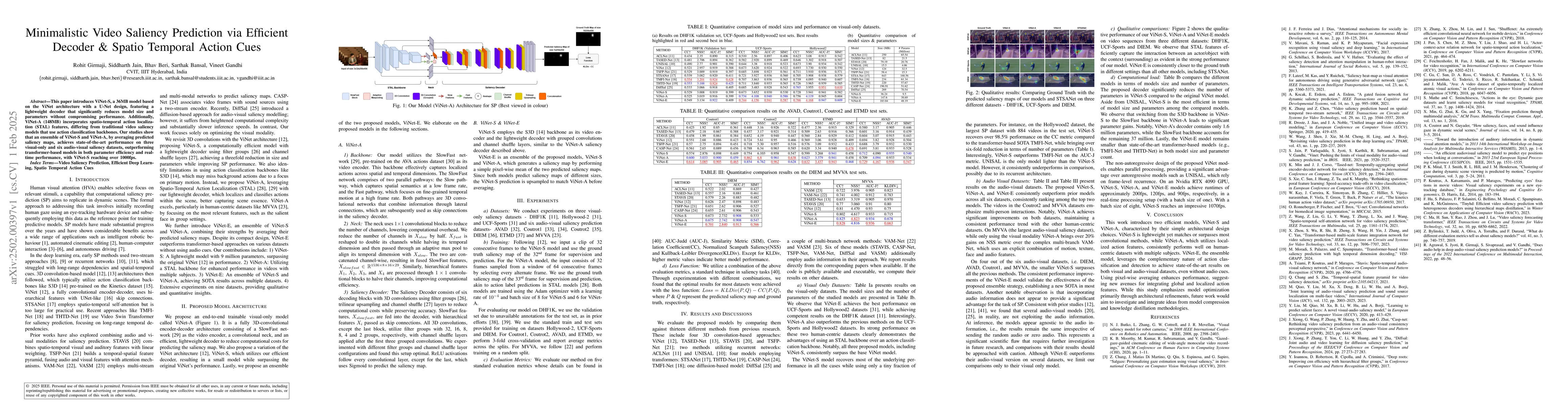 Thumbnail for Minimalistic Video Saliency Prediction via Efficient Decoder & Spatio
  Temporal Action Cues