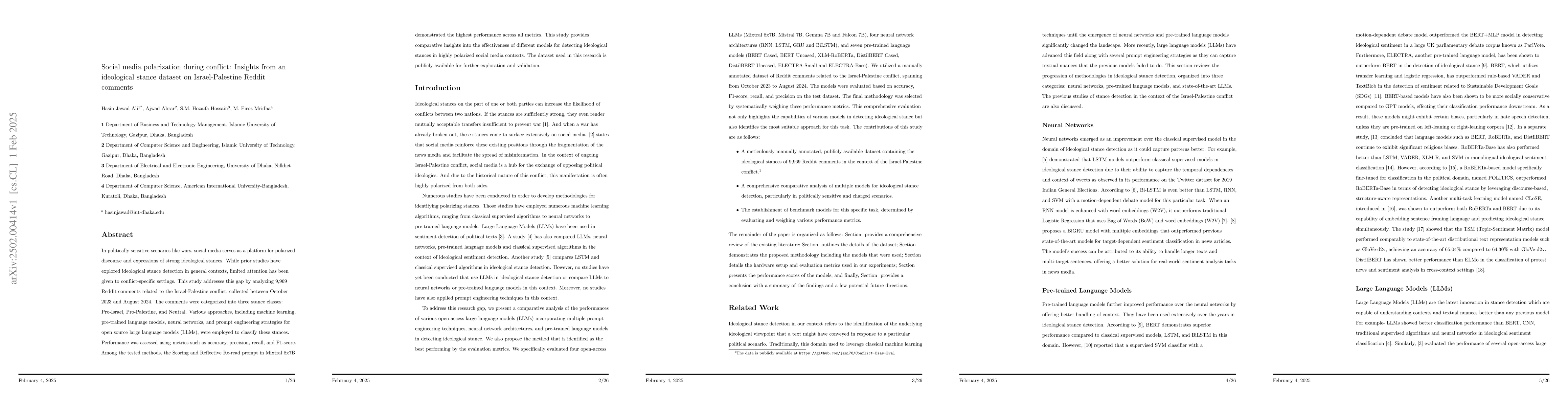 Thumbnail for Social media polarization during conflict: Insights from an ideological
  stance dataset on Israel-Palestine Reddit comments