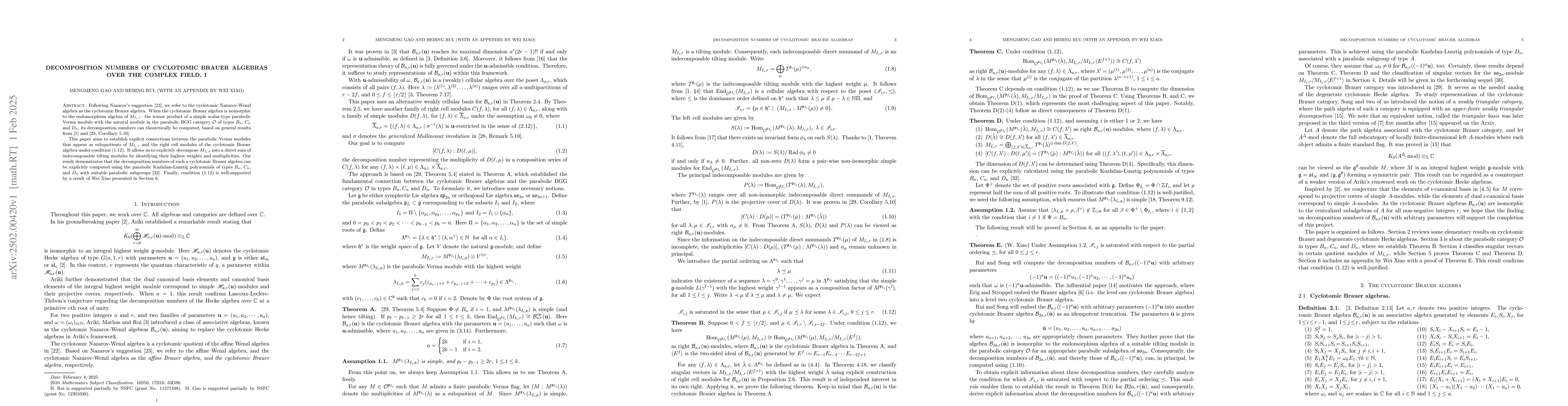 Thumbnail for Decomposition numbers of cyclotomic Brauer algebras over the complex
  field, I