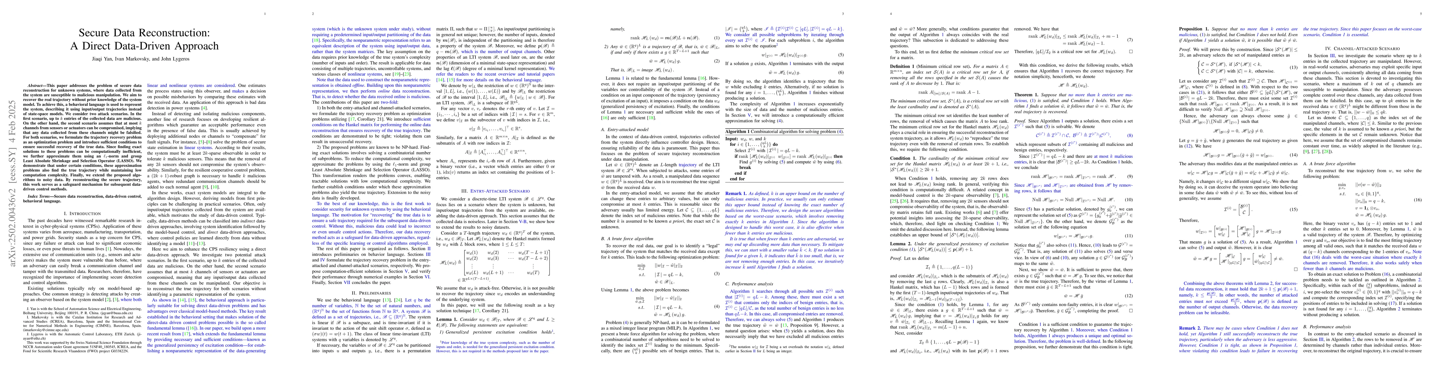 Thumbnail for Secure Data Reconstruction: A Direct Data-Driven Approach