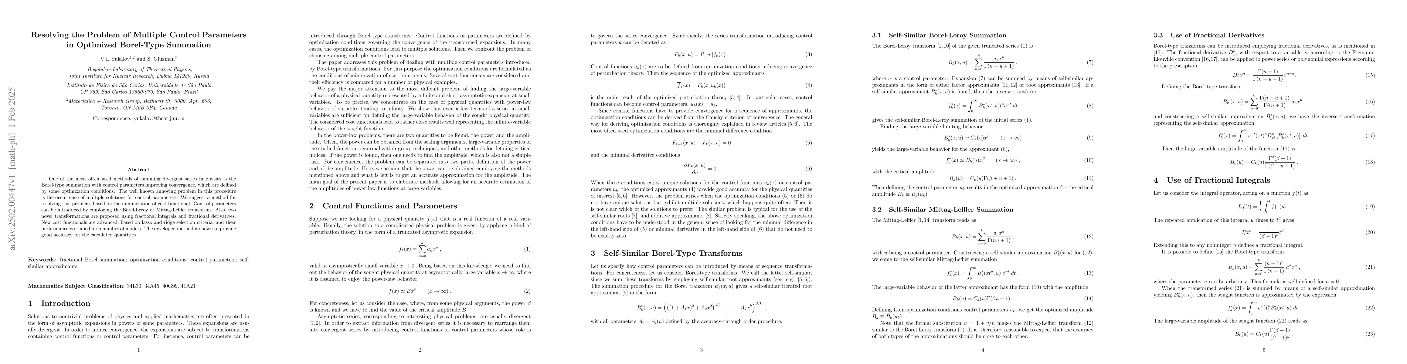 Thumbnail for Resolving the Problem of Multiple Control Parameters in Optimized
  Borel-Type Summation