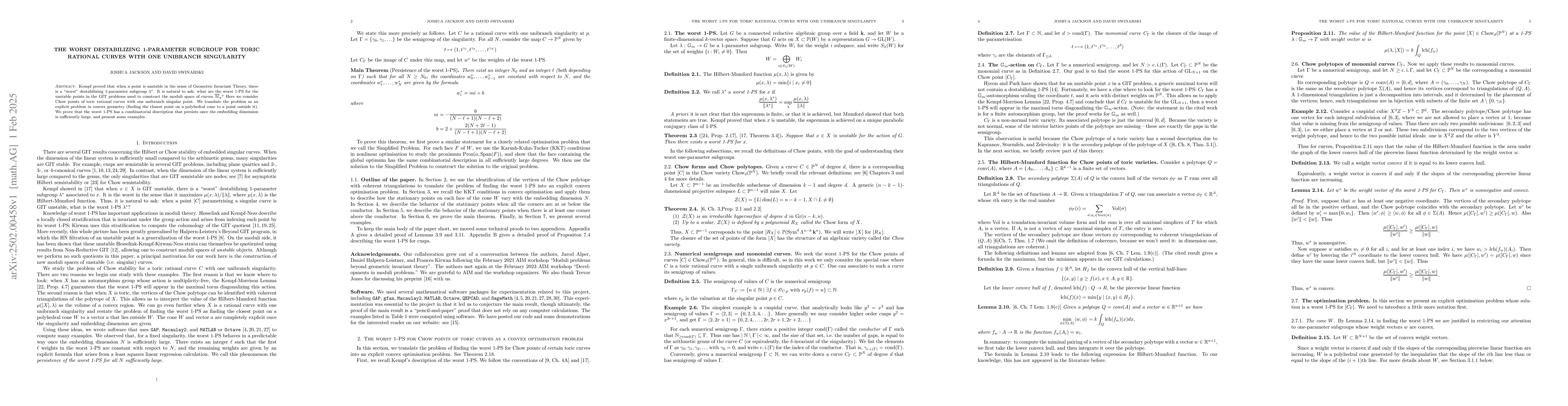 Thumbnail for The worst destabilizing 1-parameter subgroup for toric rational curves
  with one unibranch singularity