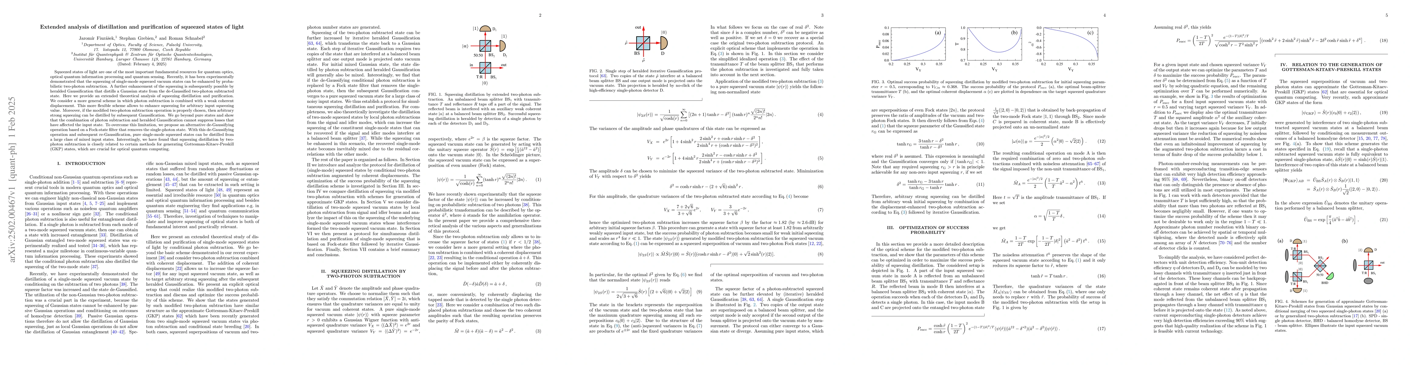 Thumbnail for Extended analysis of distillation and purification of squeezed states of
  light