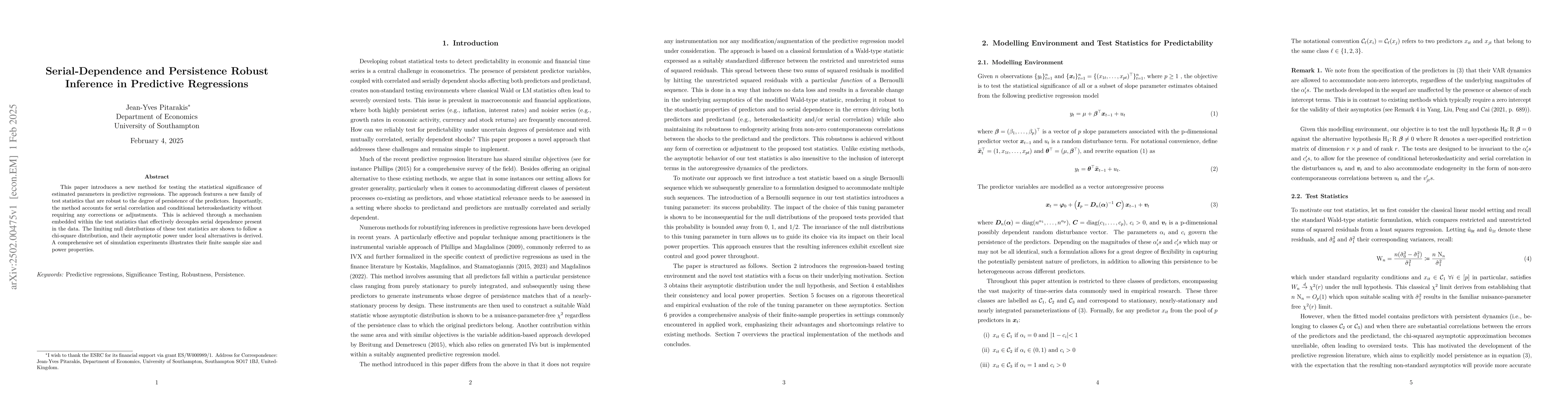 Thumbnail for Serial-Dependence and Persistence Robust Inference in Predictive
  Regressions