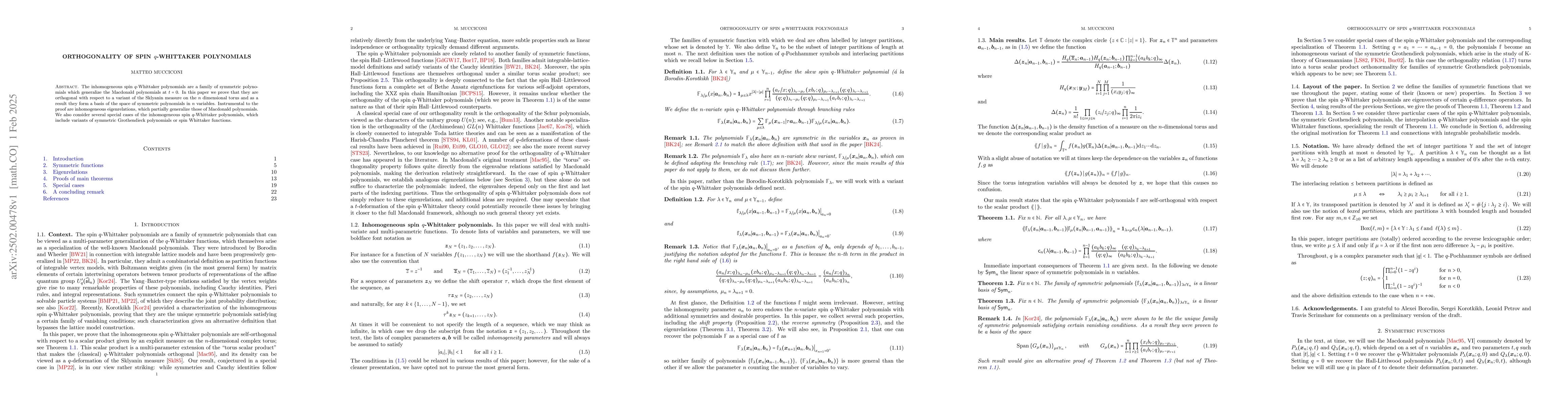 Thumbnail for Orthogonality of spin $q$-Whittaker polynomials