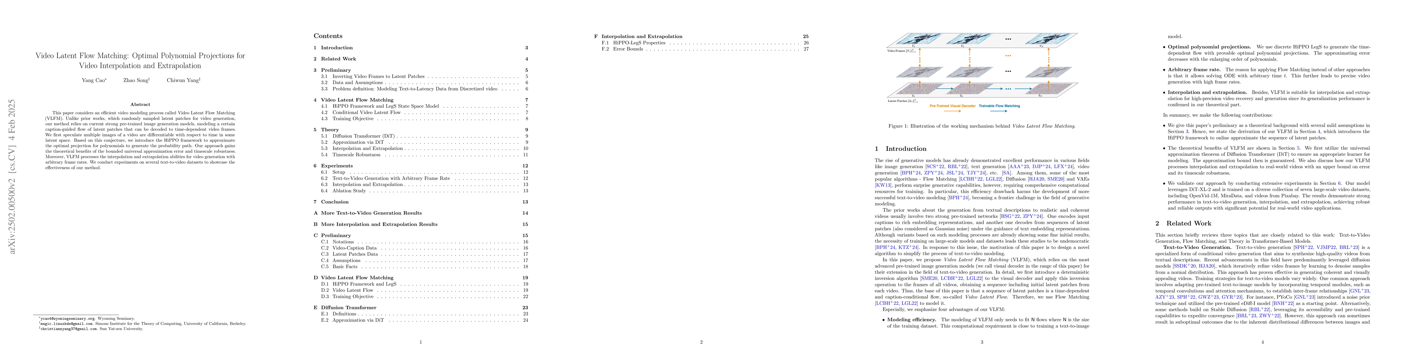 Thumbnail for Video Latent Flow Matching: Optimal Polynomial Projections for Video
  Interpolation and Extrapolation