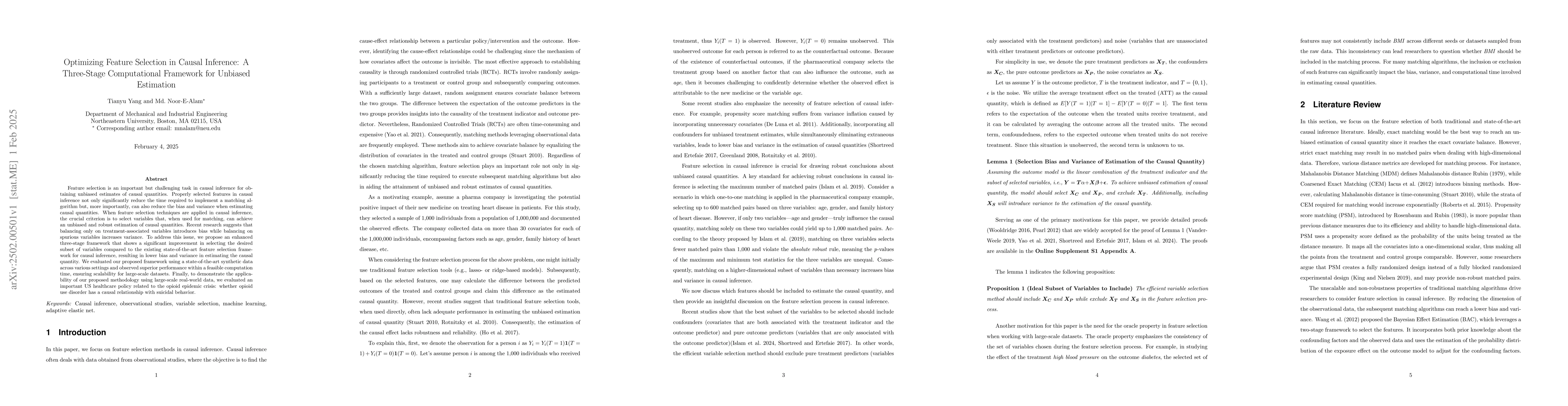 Thumbnail for Optimizing Feature Selection in Causal Inference: A Three-Stage
  Computational Framework for Unbiased Estimation